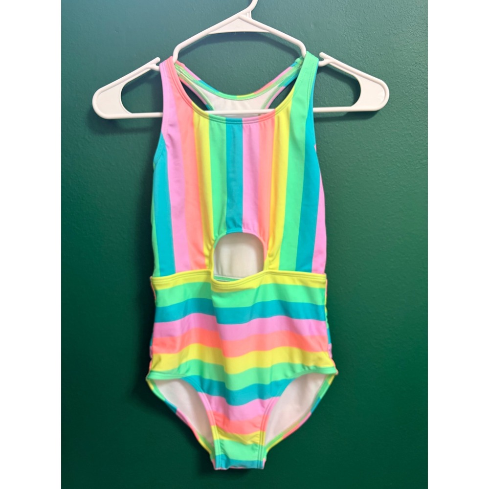 Cat & Jack Rainbow Stripe Racerback 1pc Swim Bathing Suit Large 10/12 NEW NWT